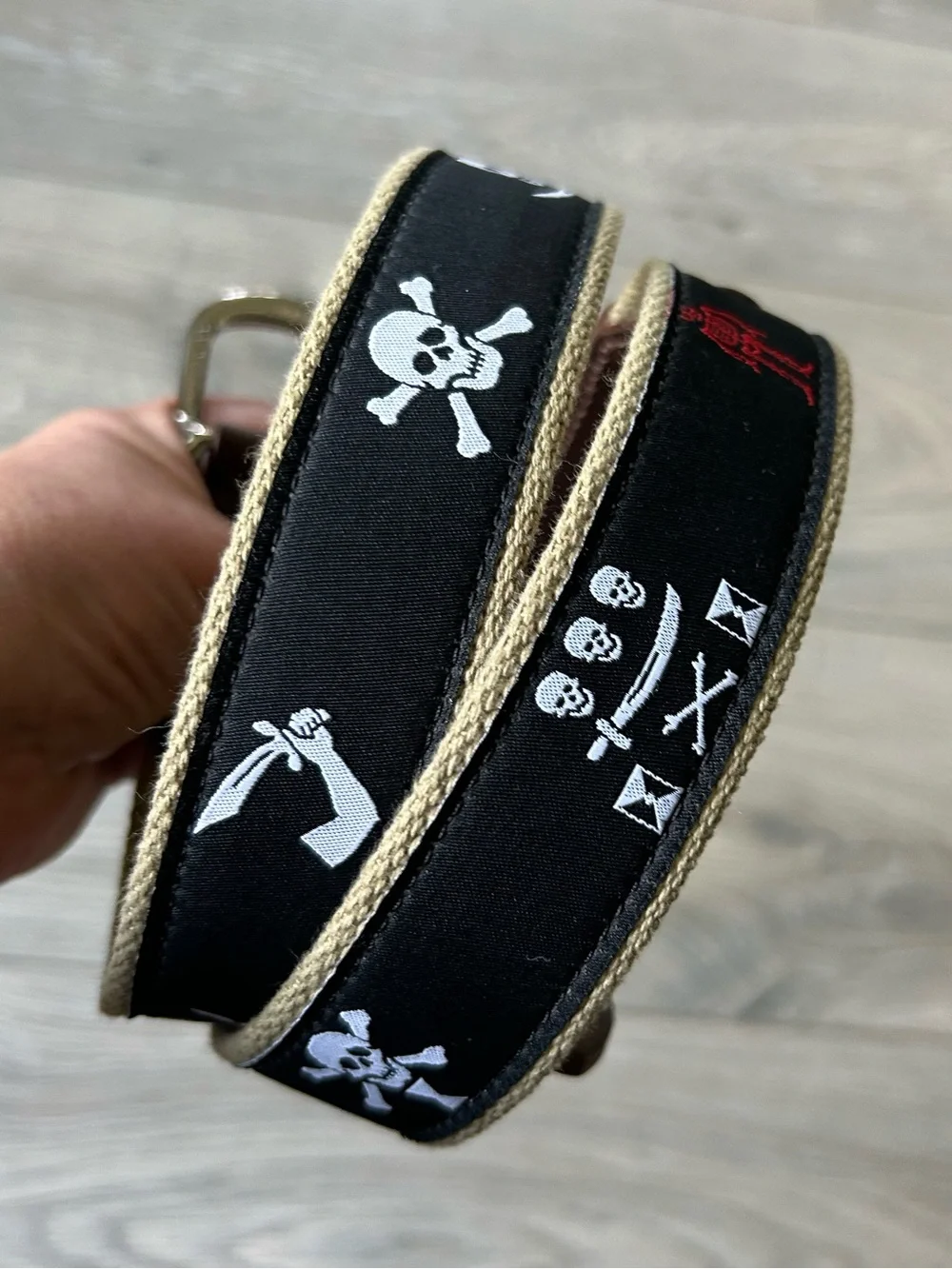Belted Cow Pirate Skull & Bones Leather Tab Belt. Size 34